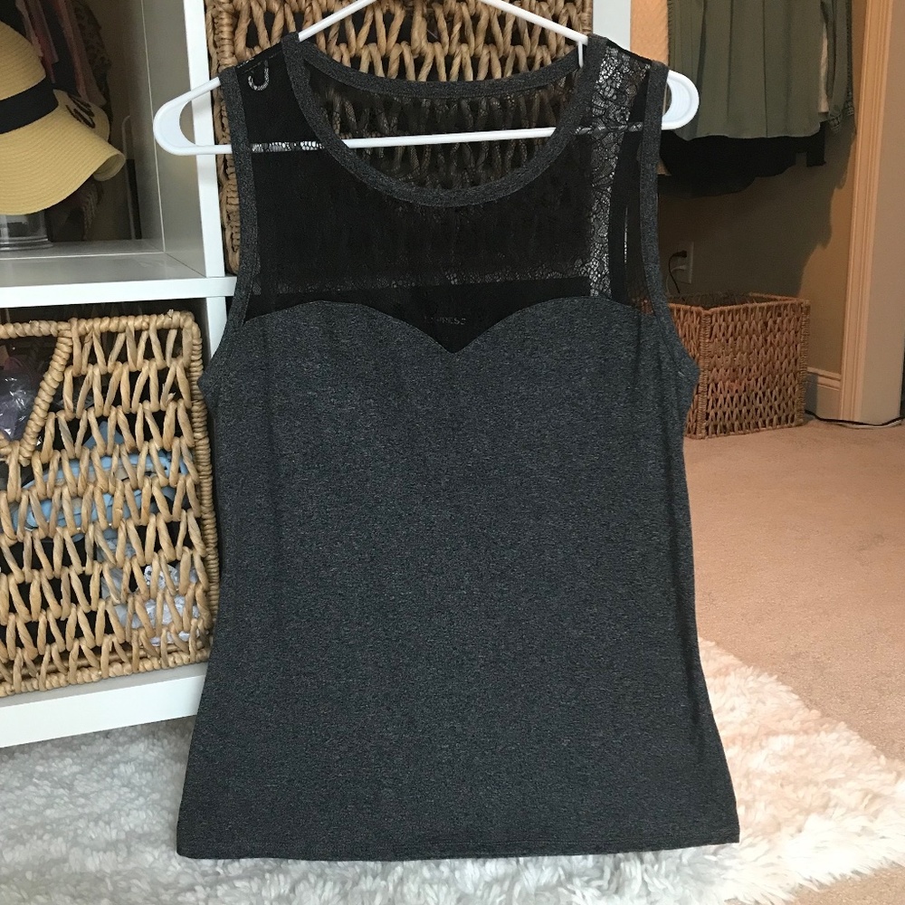 Express Gray Tank Top with Lace